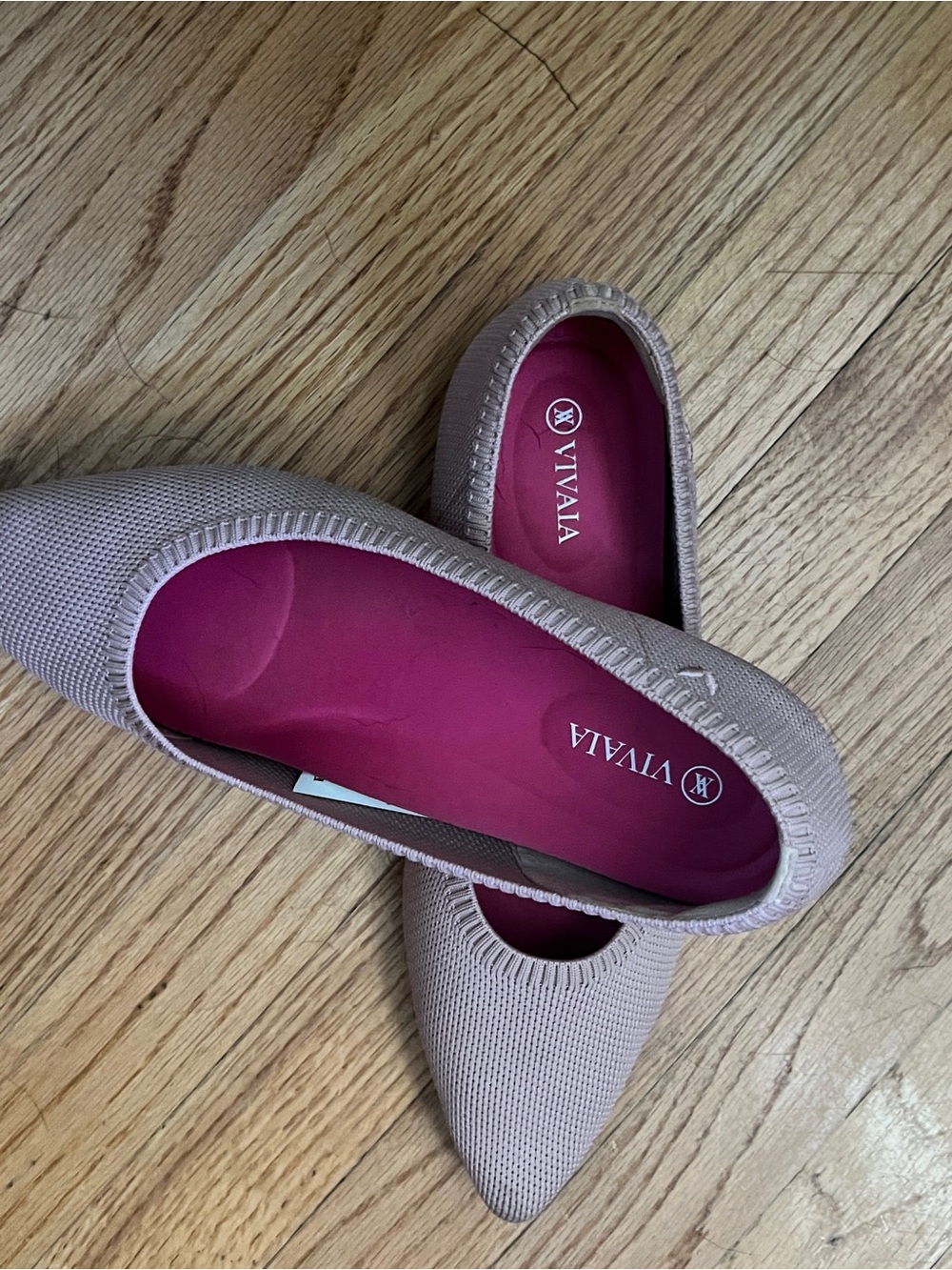 VIVAIA Women's Pointed Knit Flat in Blush Pink